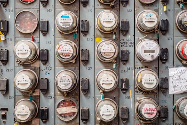 a wall of energy meters