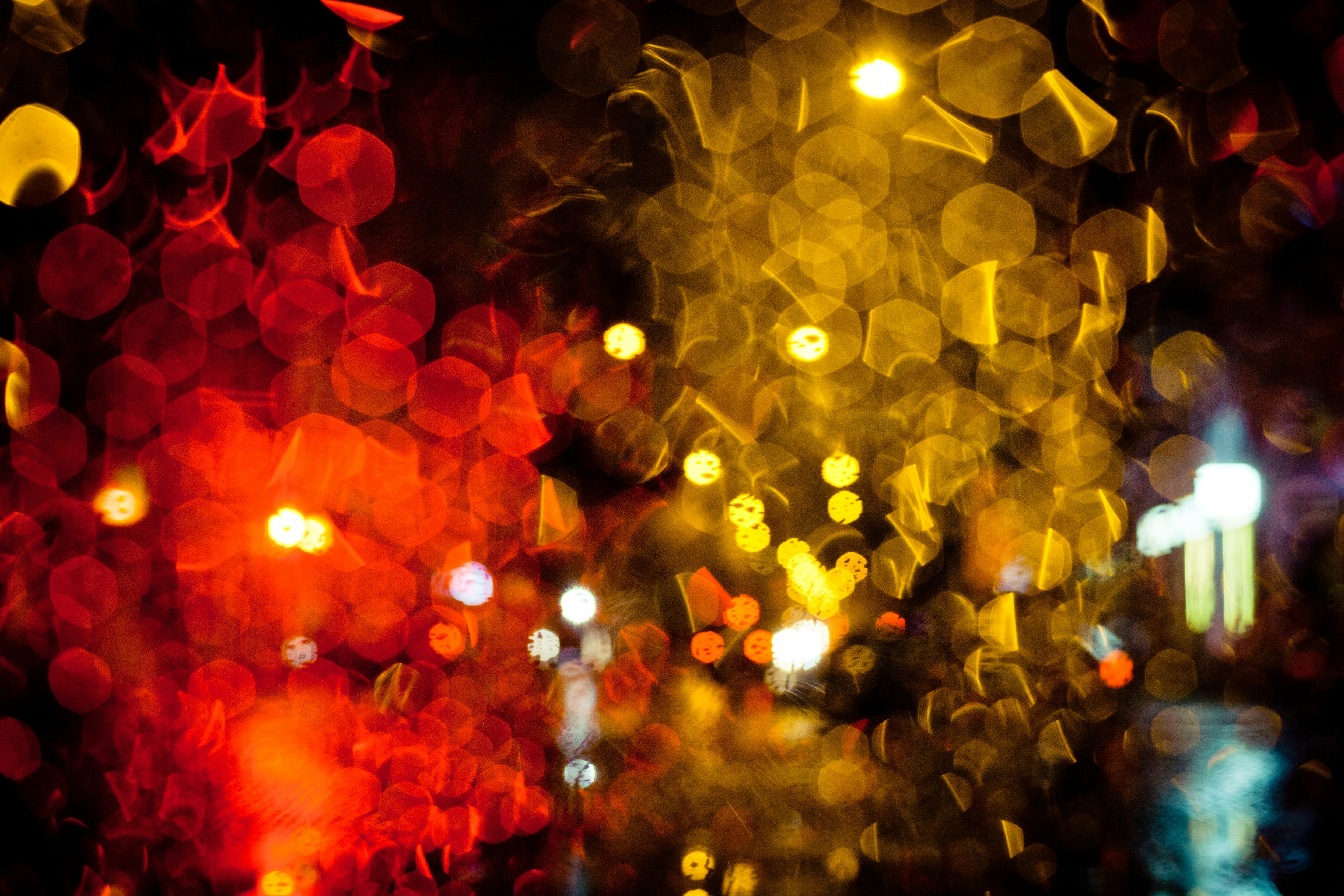 yellow and red bokeh lights, Color and bright Light trails on a city street at night