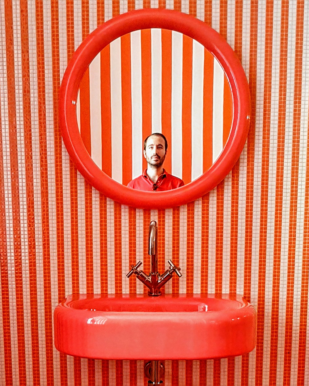 red fire extinguisher on red plastic container