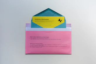 pink blue and yellow cards