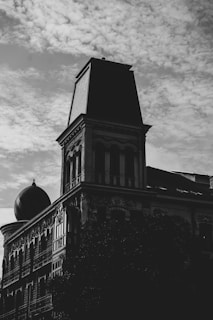grayscale photo of concrete building