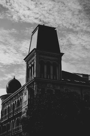 grayscale photo of concrete building