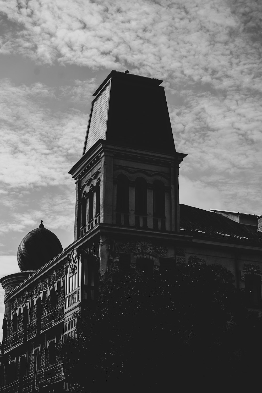 grayscale photo of concrete building