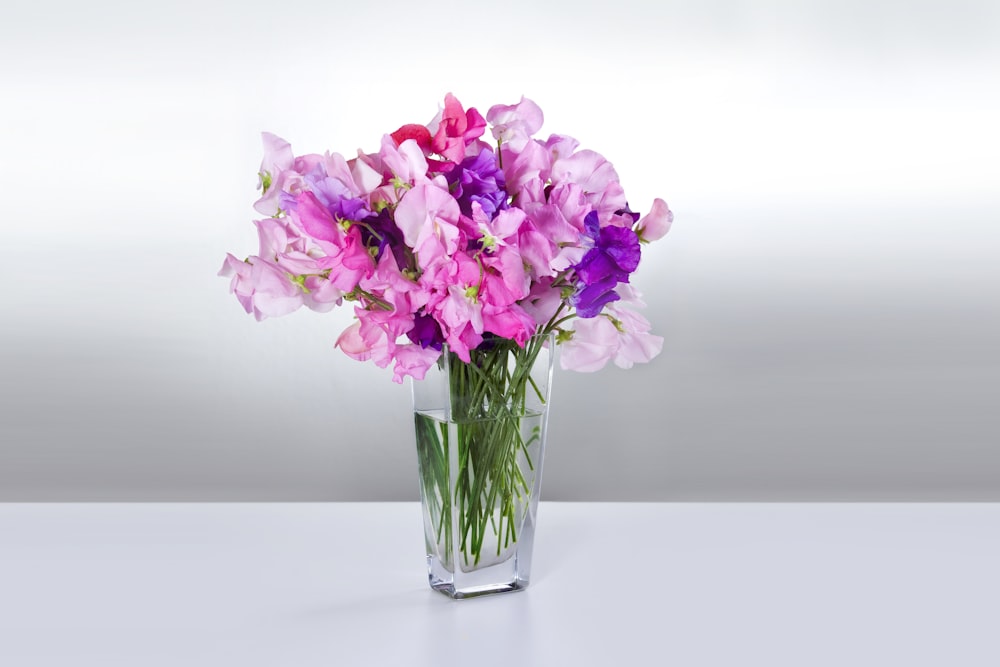 pink flower in clear glass vase