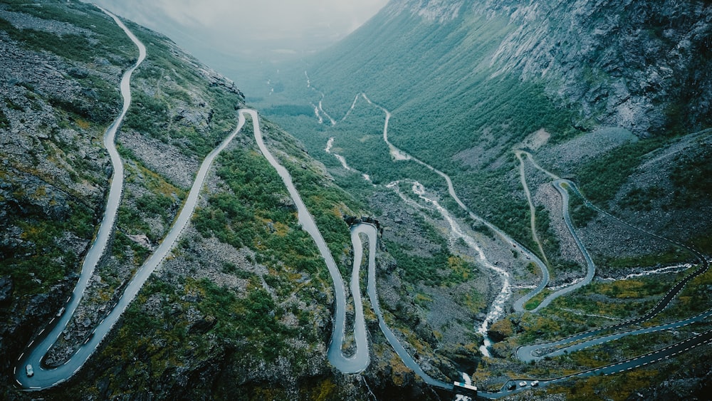 aerial view of river between mountains during daytime