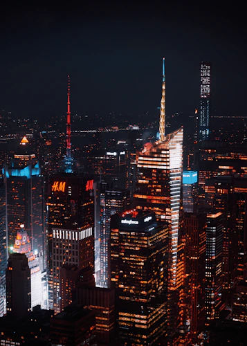 Modern city skyline at night