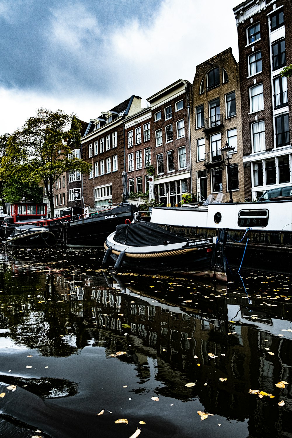 white and blue boat on water near brown concrete building during daytime