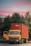 A yellow Tata truck is parked with a large red shipping container on its trailer. The container has the word 'PERMA' printed on it. The truck's driver-side door is open, and it's positioned in front of lush green trees and under a vibrant pink and blue sky.