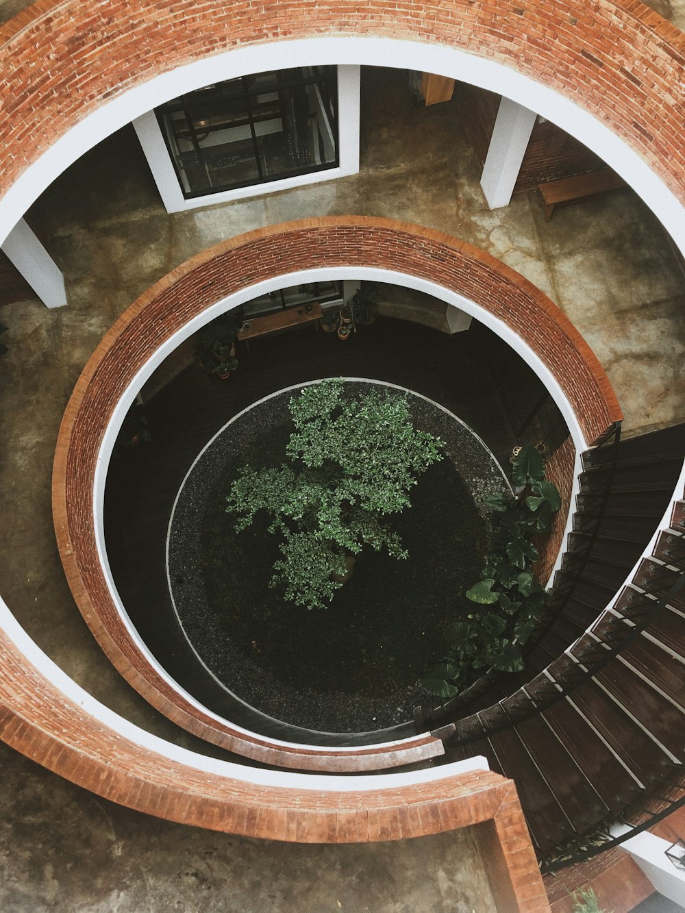 brown and black round staircase