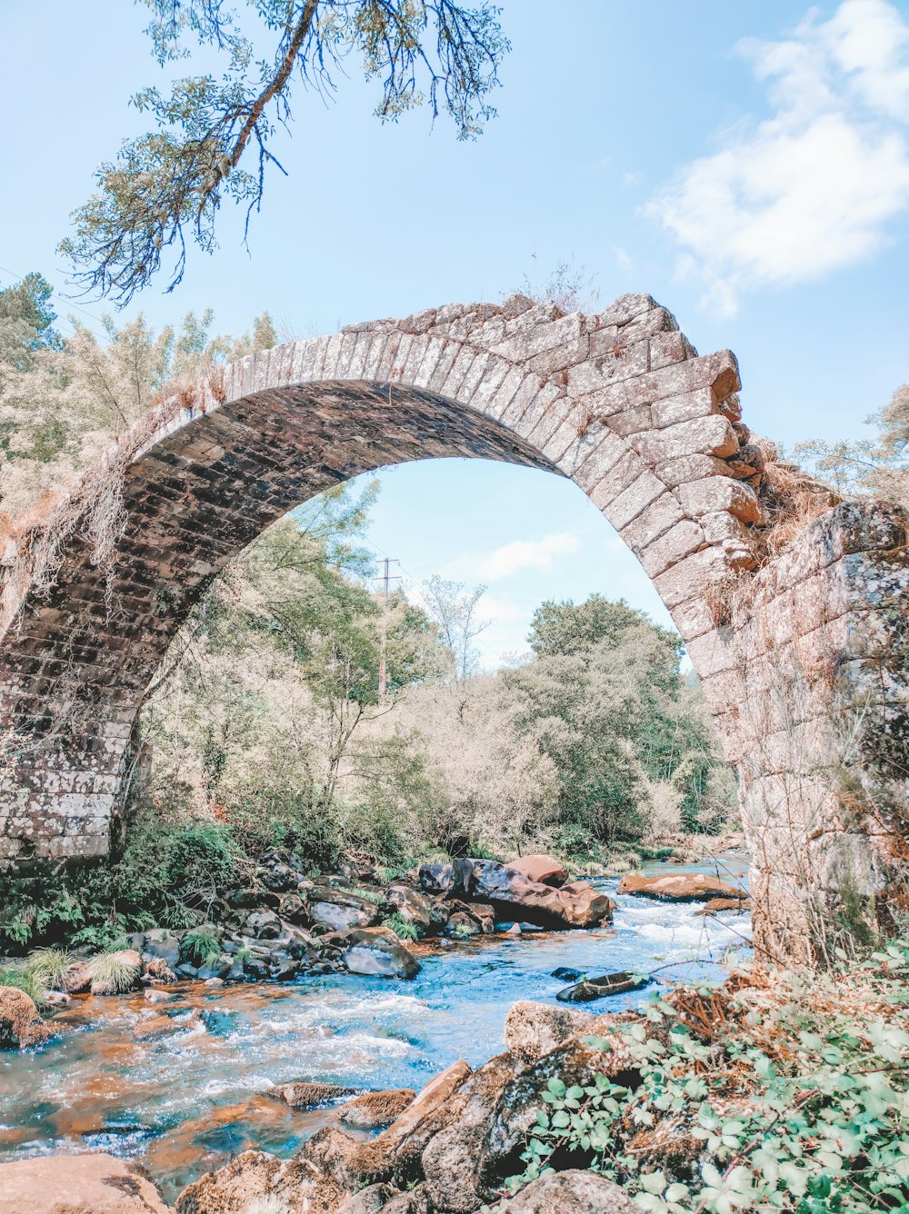 brown concrete arch bridge over river during daytime