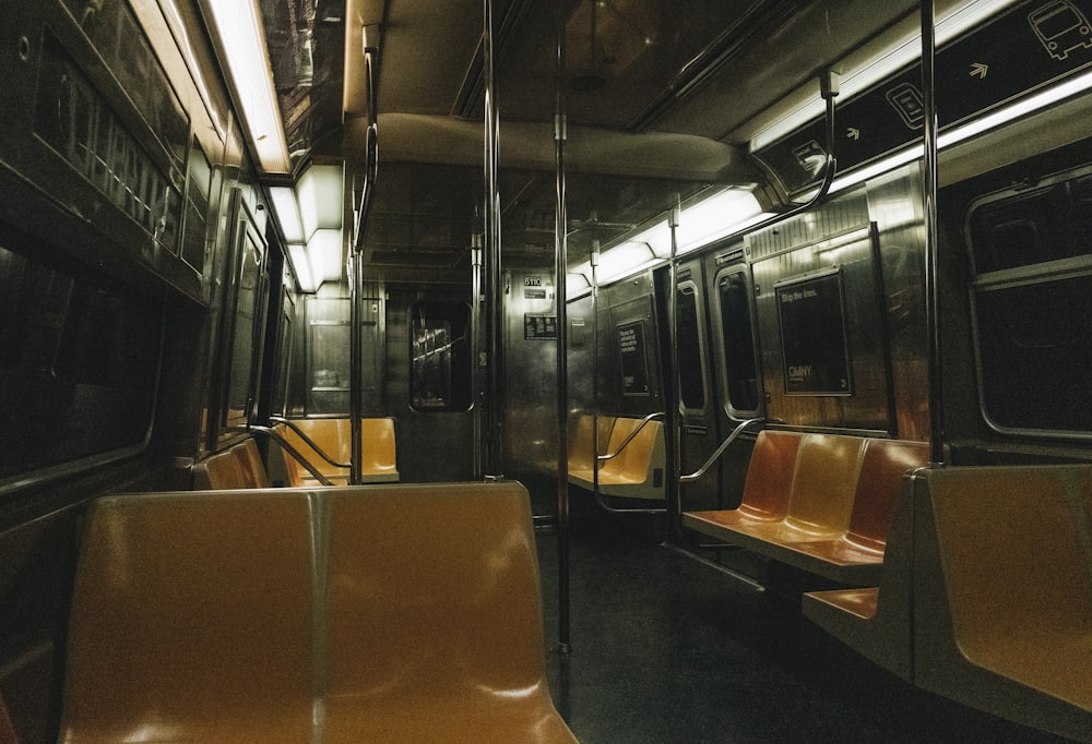 brown and gray train seats