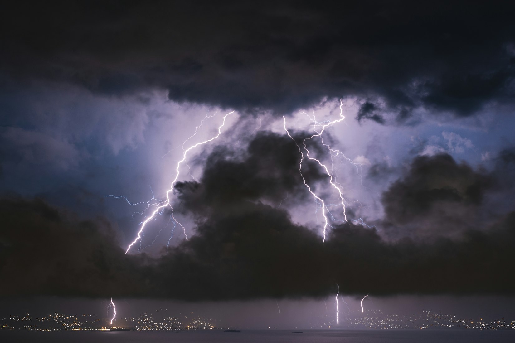 spooky thunder and lightning in dark sky