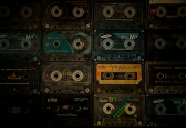 black and blue cassette tape