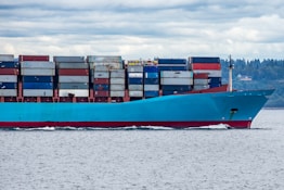 red and blue cargo ship on sea during daytime
