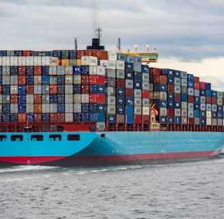 blue and red cargo ship on sea during daytime