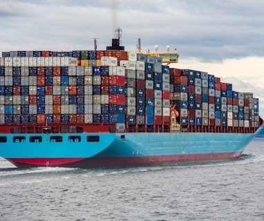 blue and red cargo ship on sea during daytime