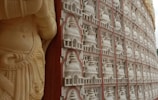 A close-up of the intricate carvings on the temple walls.