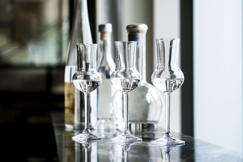 clear wine glasses on table