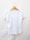 A plain white t-shirt is displayed on a wooden hanger against a light background. The t-shirt is short-sleeved and appears to be made of a lightweight material.