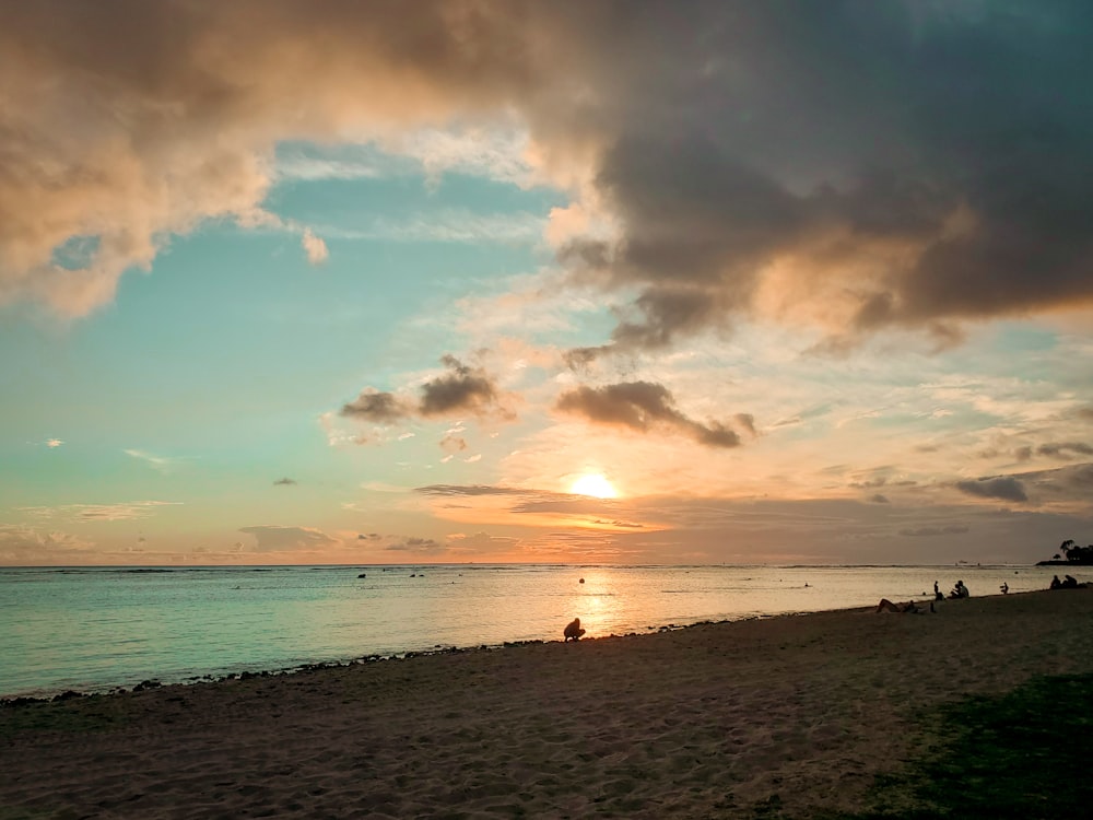 people on beach during sunset