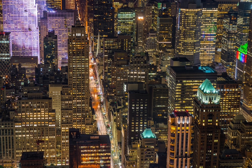 high rise buildings during night time