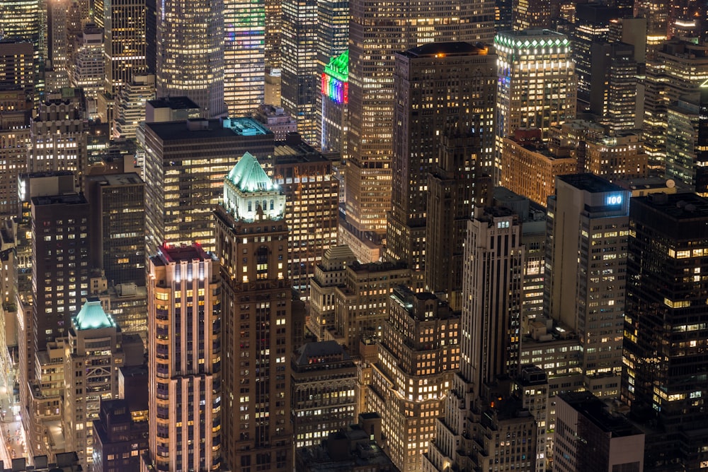 high rise buildings during night time