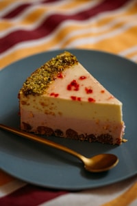 sliced cake on blue ceramic plate