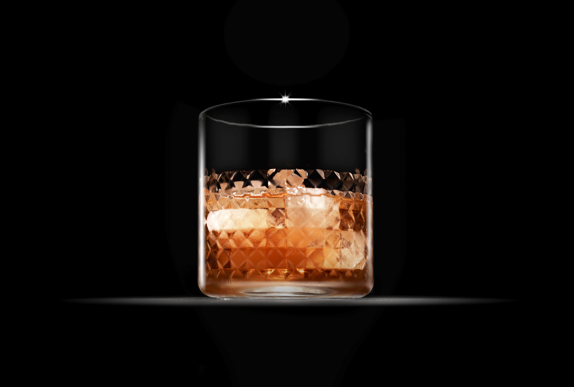 Premium whisky glass with amber liquid