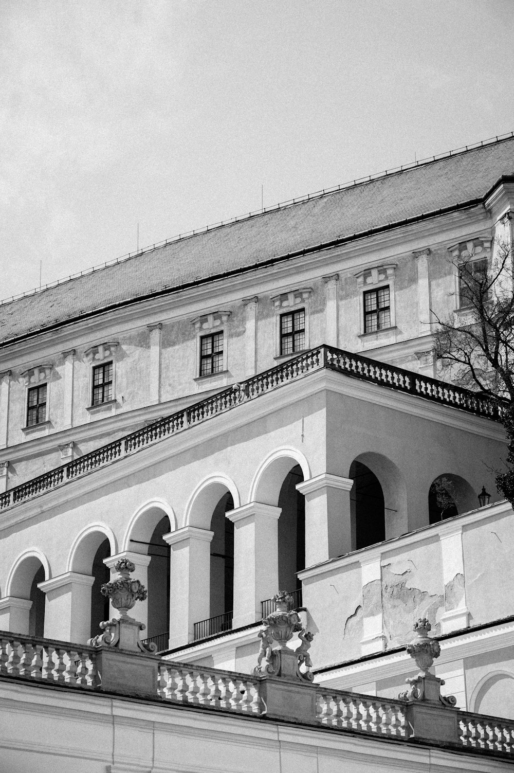 grayscale photo of concrete building