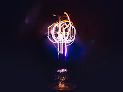 silver and purple light fixture