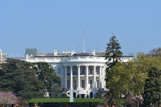 white concrete building near green trees under blue sky during daytime