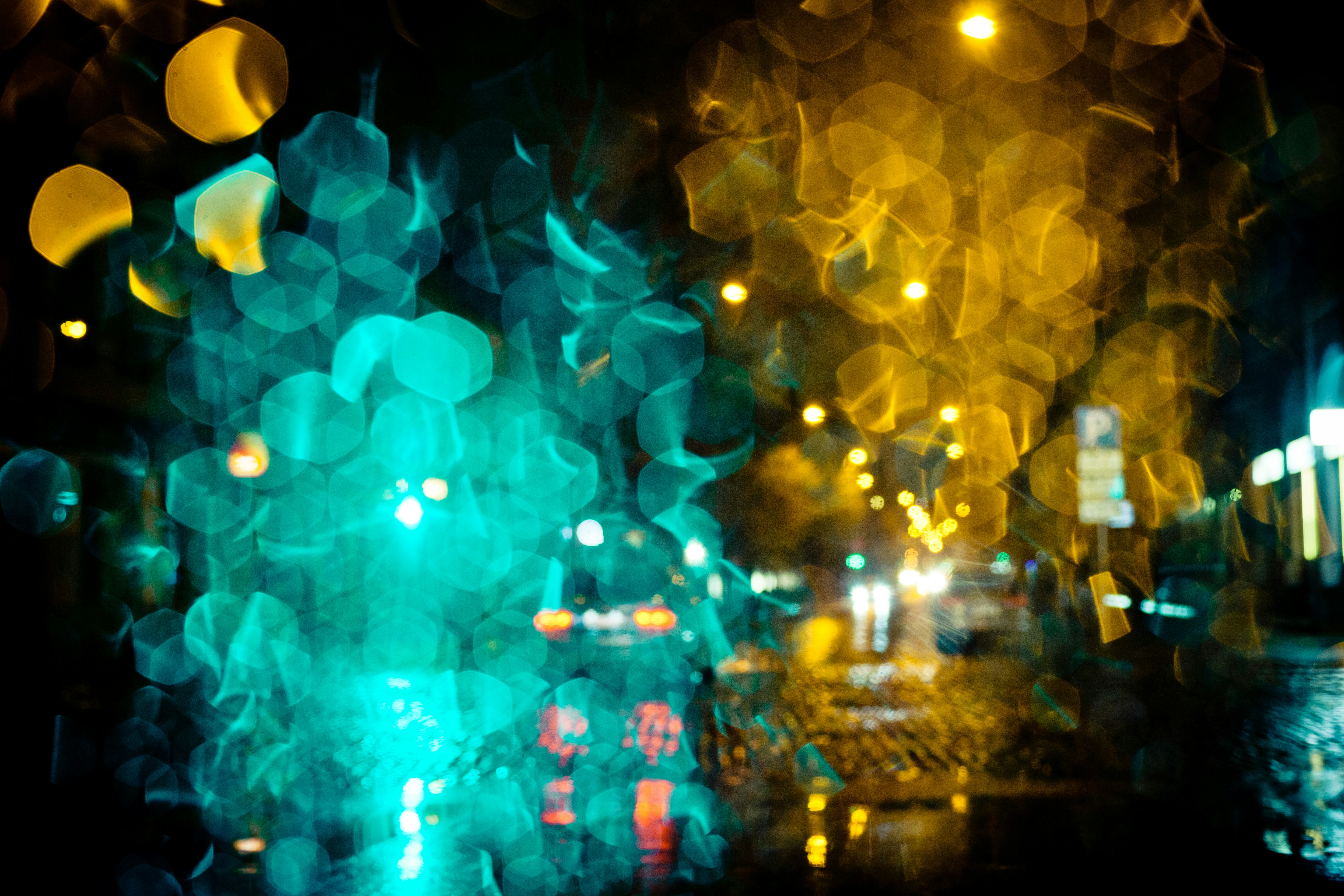 blue and yellow string lights