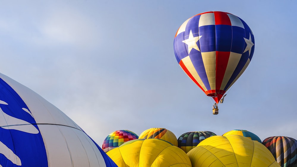 green yellow and blue hot air balloon