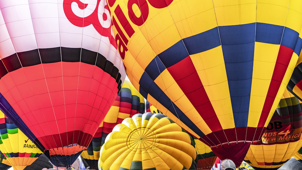 yellow red and blue hot air balloons