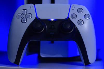 blue and black game controller