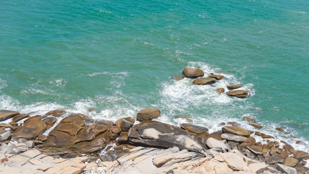 brown rocks near body of water during daytime