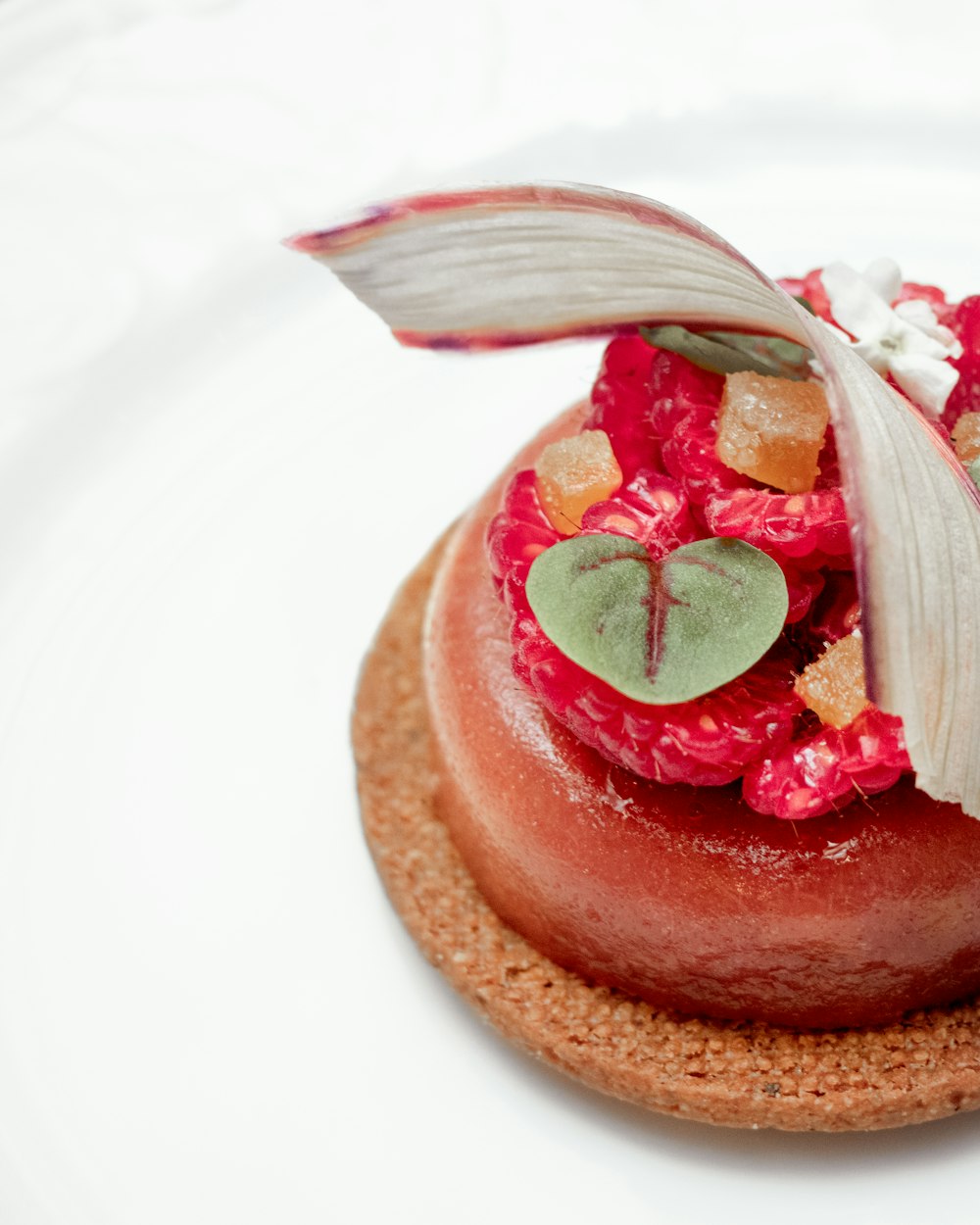 strawberry on brown bread on white ceramic plate