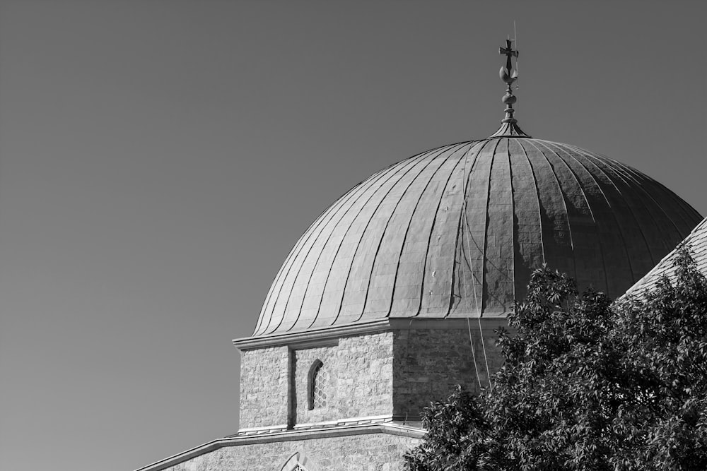 grayscale photo of dome building