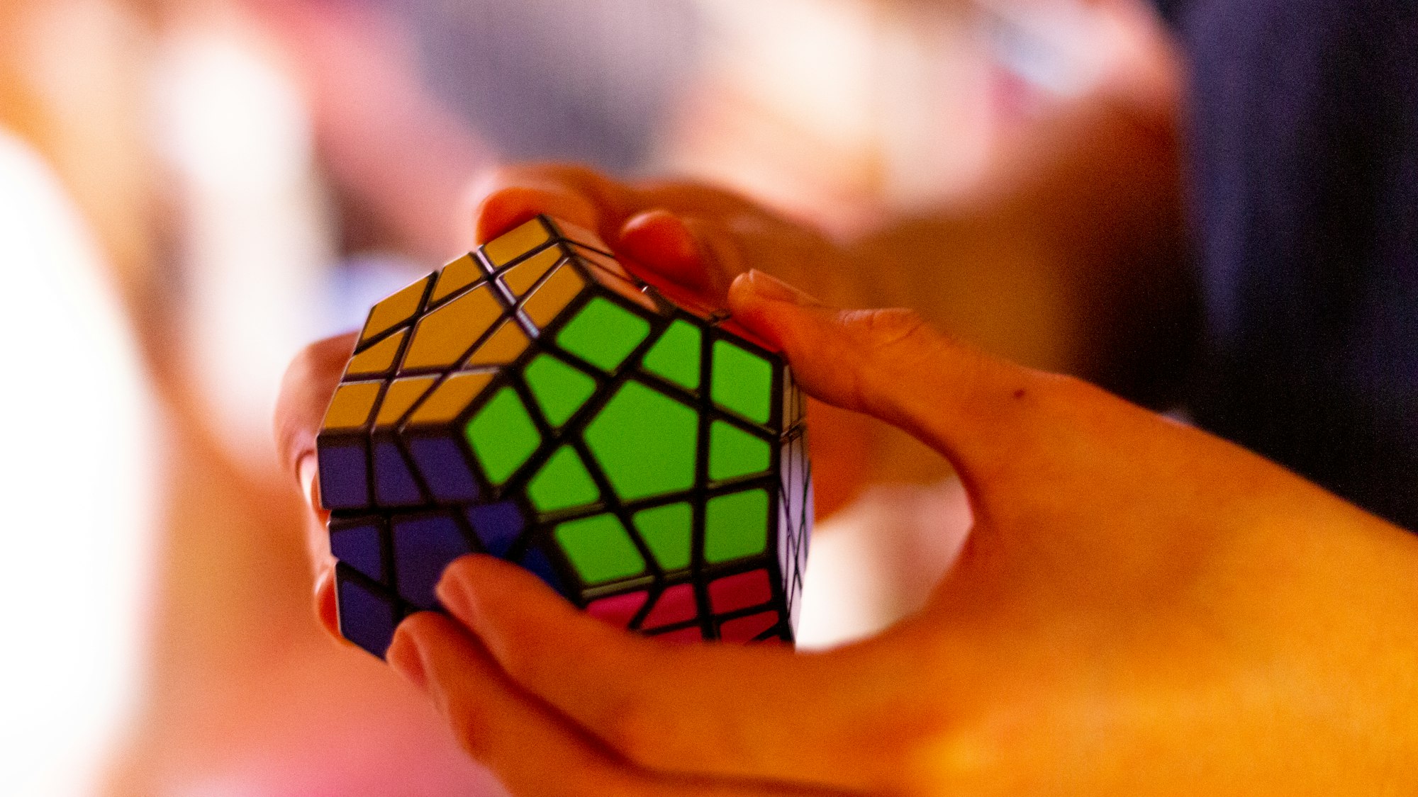 A megaminx (a variation of a Rubik's cube) solved.