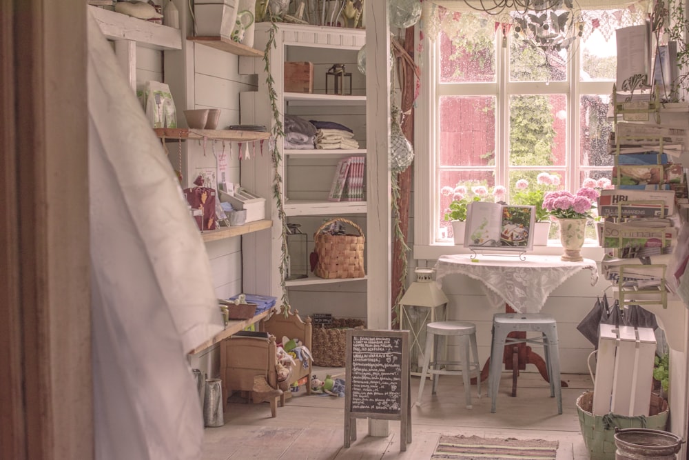 white wooden shelf with assorted items