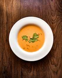 soup in white ceramic bowl