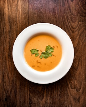 soup in white ceramic bowl
