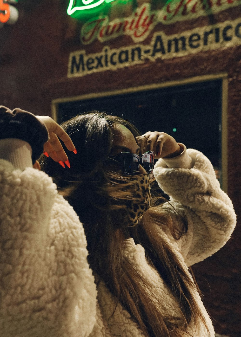 woman in white fur coat