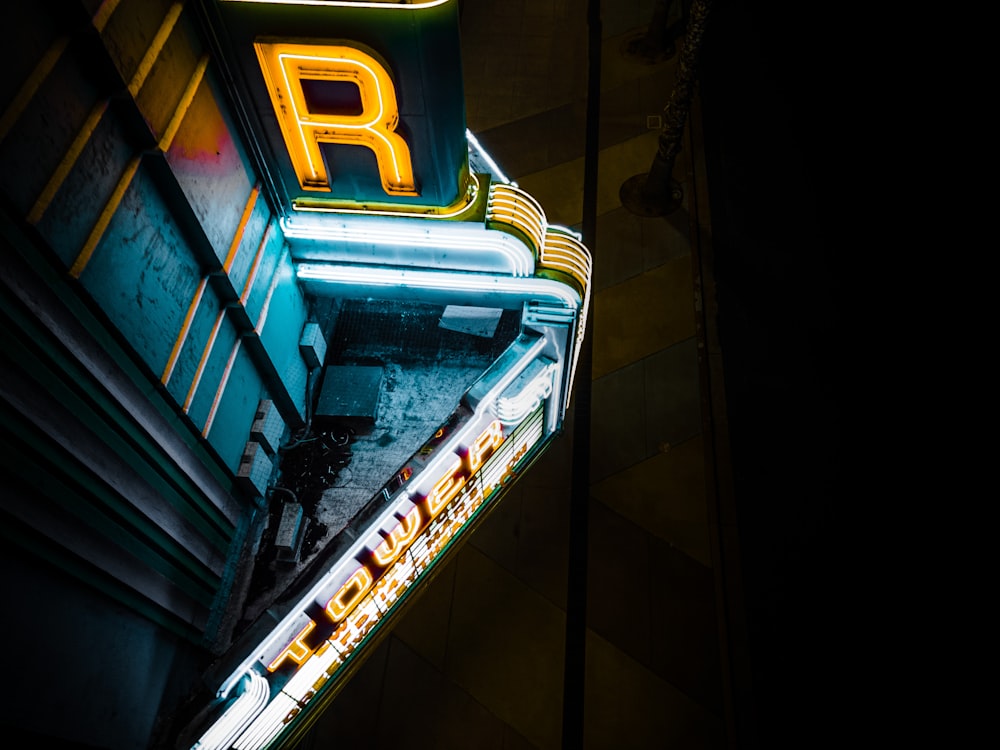 blue and yellow lighted stairs