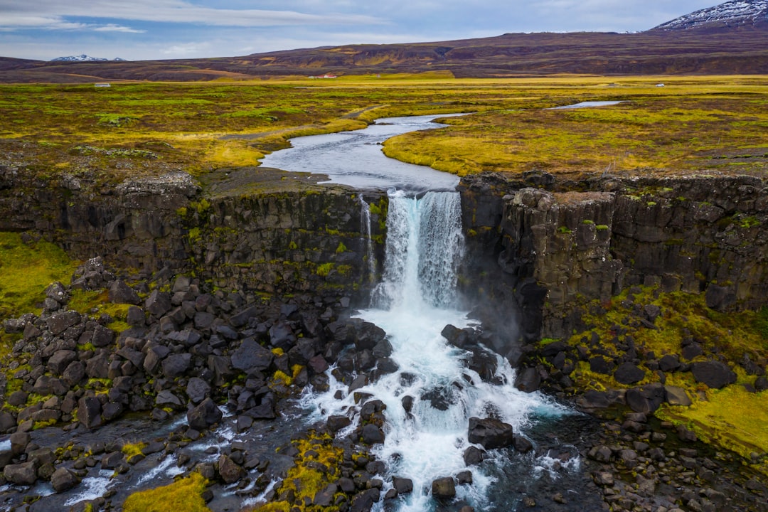 waterfalls on brown and green grass field during daytime