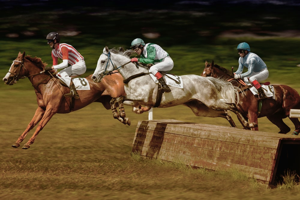 man in white shirt riding brown horse during daytime