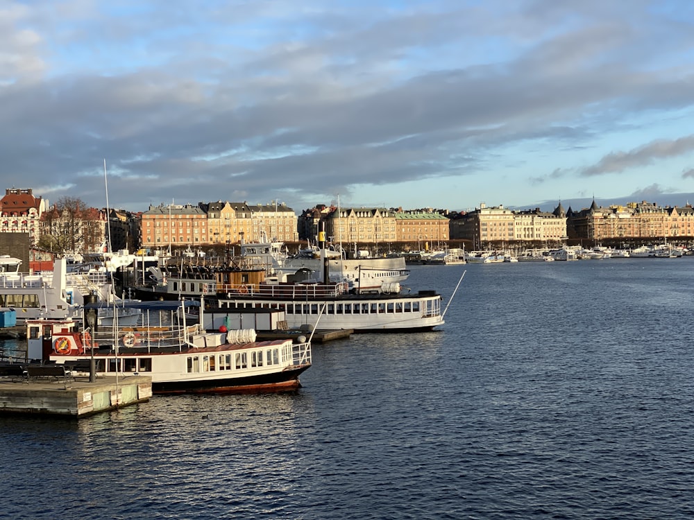 white and brown boat on water near city buildings during daytime