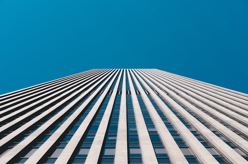 white and blue striped building