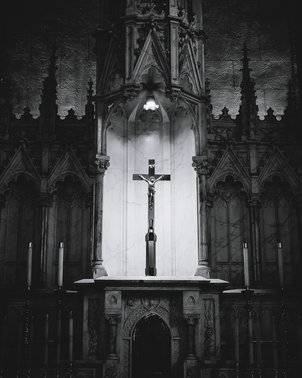 gray scale photo of church