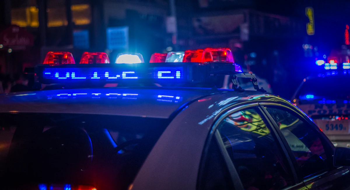 Police car on street at night